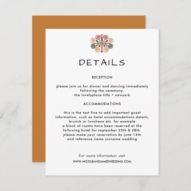 African Decor Wedding Information Guest Enclosure Card (Front/Back)
