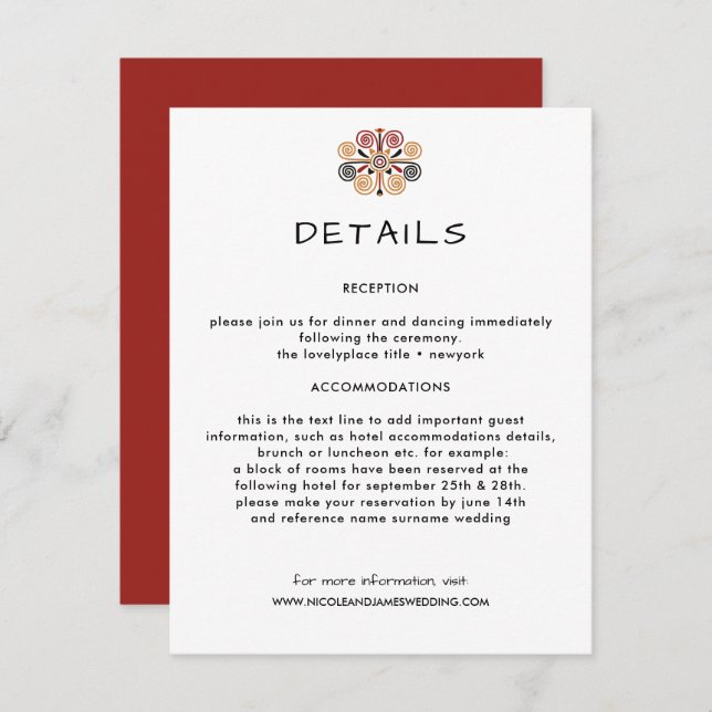 African Decor Wedding Information Guest Enclosure Card (Front/Back)