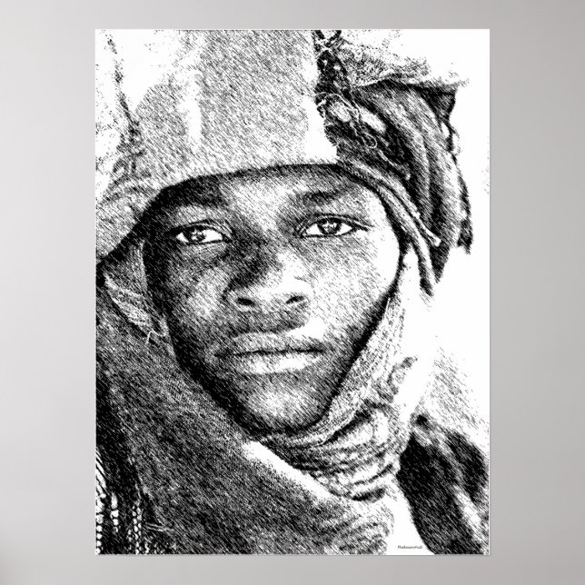 African Desert Boy Poster • Pen & Ink Illustration (Front)