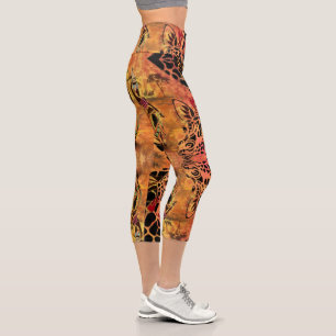 African Design Giraffes Capri Leggings
