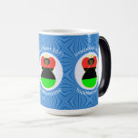 African Diaspora Angel Hanukkah Flag Personalised  Magic Mug<br><div class="desc">Magic morphing mug features an African American Flag Angel, dressed in the flag of the African Diaspora, inside a white, fractal circle of squiggly squares. The circle is on a blue fractal background of squiggly squares. Add a name, holiday, and year to personalise your mug as a gift or to...</div>