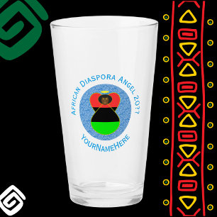 African Diaspora Angel Personalised Blue Text Glass