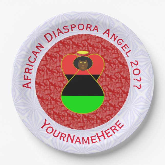 African Diaspora Flag Angel Red Personalised Paper Plate (Front)