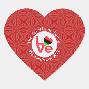 African Diaspora Heart Flag LOVE Red Personalised  Heart Sticker