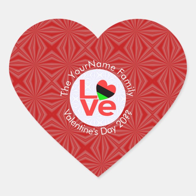 African Diaspora Heart Flag LOVE Red Personalised  Heart Sticker (Front)