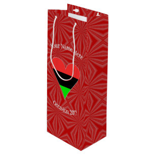 African Diaspora Heart Flag Personalised Text Wine Gift Bag