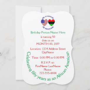 African Diaspora USA Flag Heart Country Heritage  Invitation
