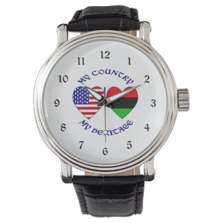 African Diaspora USA Flag Heart Country Heritage  Watch