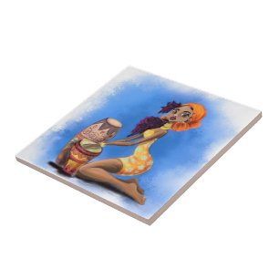 African Drummer Girl Ceramic Tile