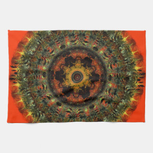 African Dusk Mandala Kitchen Tea towel (orange)