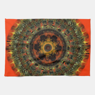 African Dusk Mandala Kitchen Tea towel (orange)