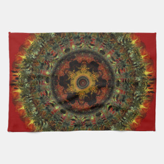 African Dusk Mandala Kitchen Tea towel (red)