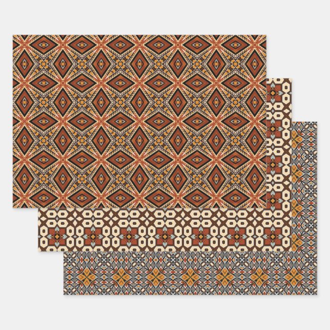 African Earth Seamless Ethnic Pattern Set 5 Wrapping Paper Sheet (Set)