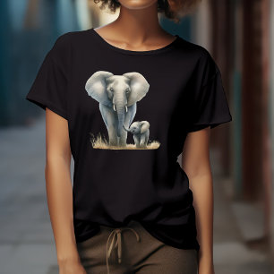 African Elephant and Baby in Watercolor  Tri-Blend Shirt