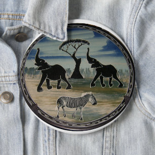 African Elephant Art Print 6 Cm Round Badge