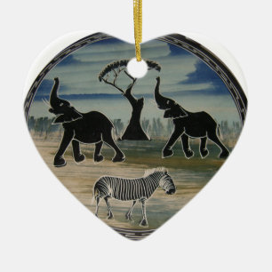 African Elephant Art Print Ceramic Tree Decoration