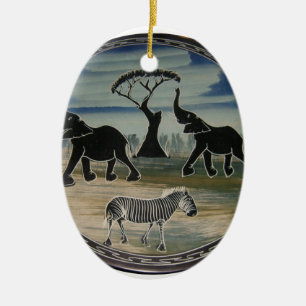 African Elephant Art Print Ceramic Tree Decoration