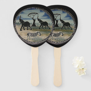 African Elephant Art Print Hand Fan