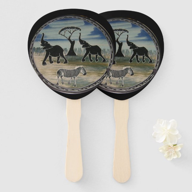 African Elephant Art Print Hand Fan (Front and Back)
