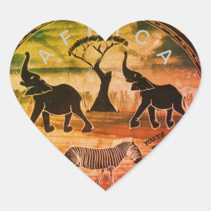 African Elephant Art Print Heart Sticker