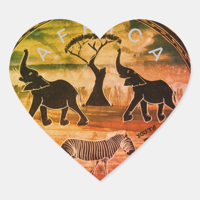 African Elephant Art Print Heart Sticker (Front)