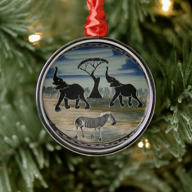 African Elephant Art Print Metal Tree Decoration (Tree)