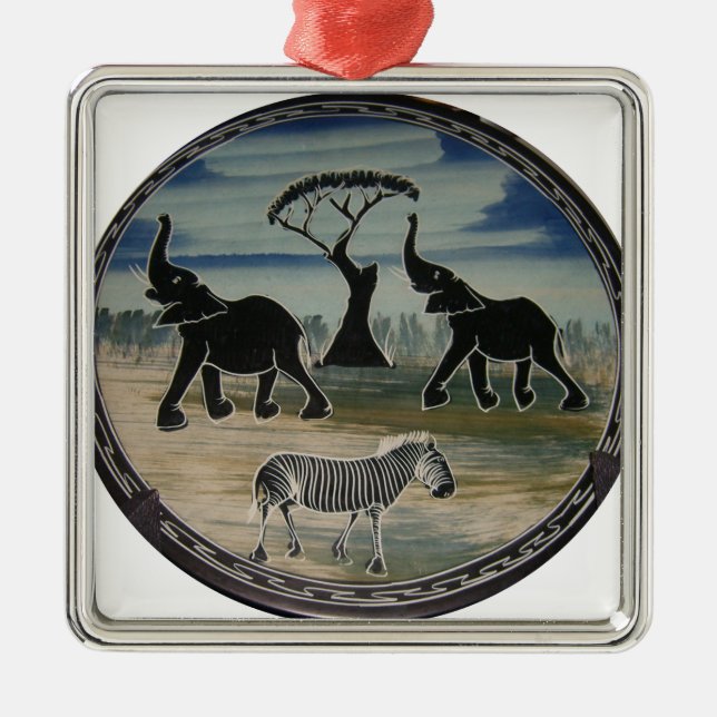 African Elephant Art Print Metal Tree Decoration (Front)
