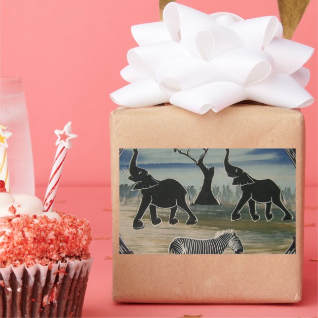 African Elephant Art Print Rectangular Sticker (Party)