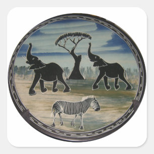 African Elephant Art Print Square Sticker