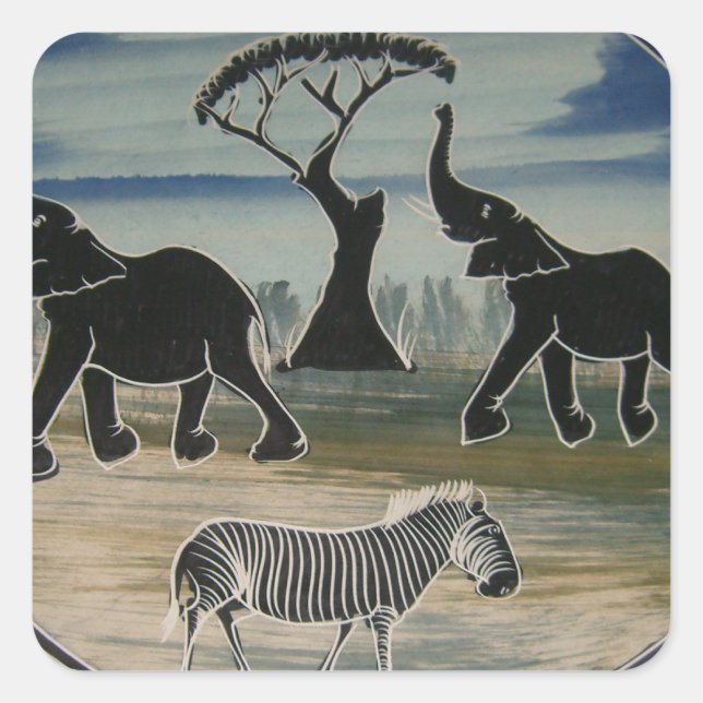 African Elephant Art Print Square Sticker (Front)