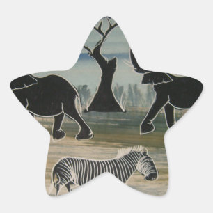 African Elephant Art Print Star Sticker