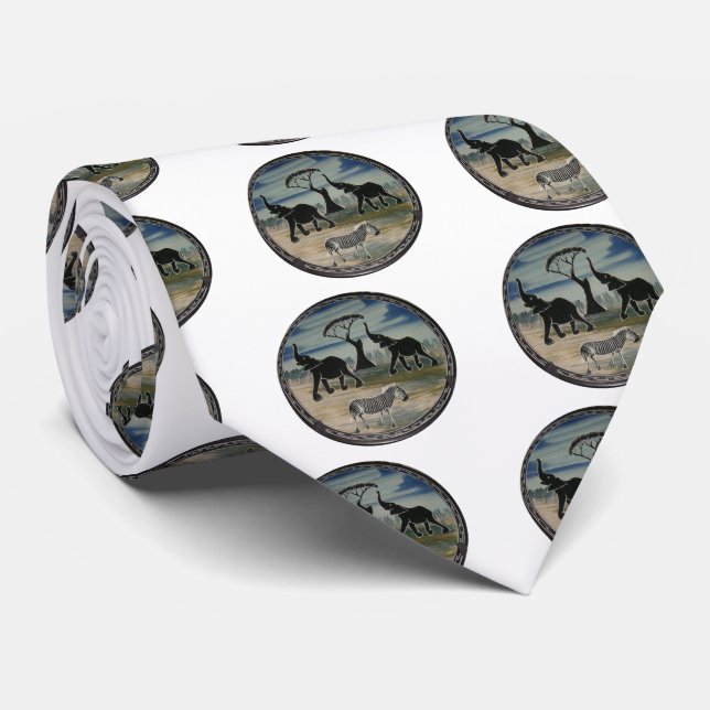 African Elephant Art Print Tie (Rolled)