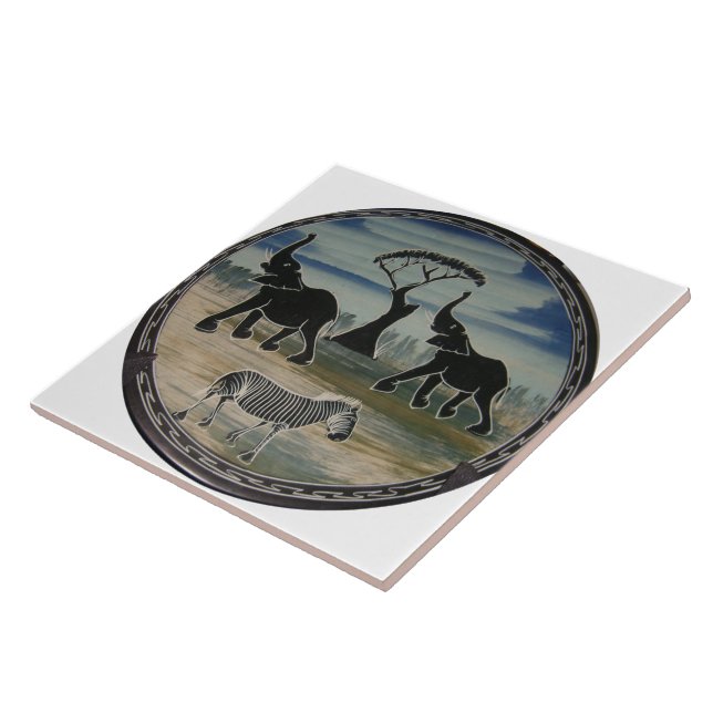 African Elephant Art Print Tile (Side)