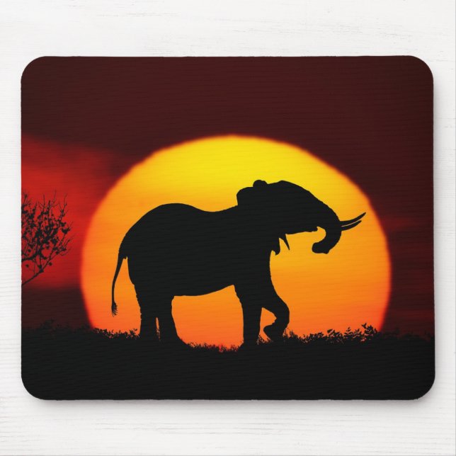African Elephant at Sunset Mouse Mat (Front)