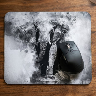 African Elephant Black and White Watercolor Mouse Mat