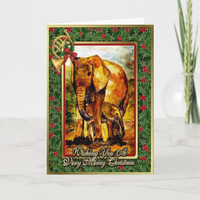African Elephant Blank Christmas Card (Front)