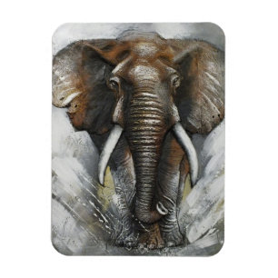 African Elephant Charging  Magnet