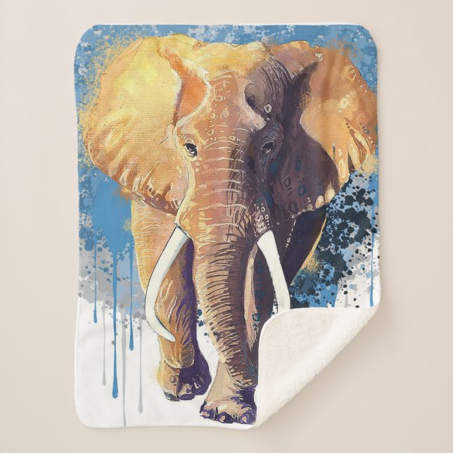 African Elephant Design | Wildlife Animal  Sherpa Blanket (Front)