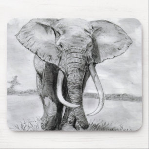 african elephant drawing in pencil design mouse mat