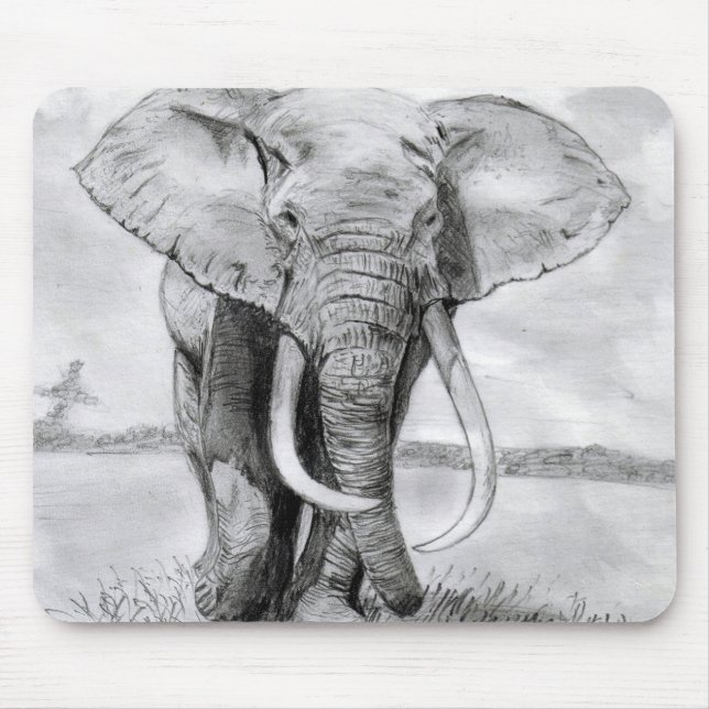 african elephant drawing in pencil design mouse mat (Front)