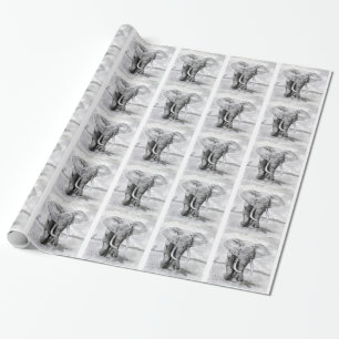 african elephant drawing in pencil design wrapping paper