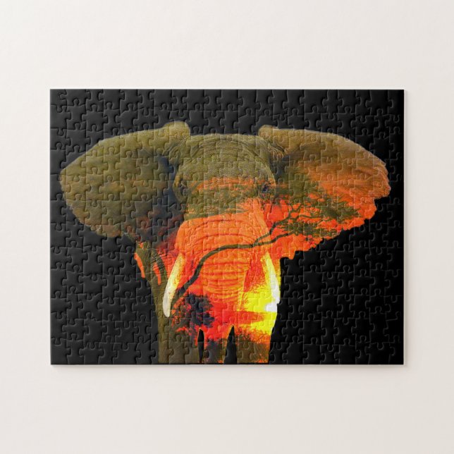 African Elephant in the Serengeti Sunset Jigsaw Puzzle (Horizontal)