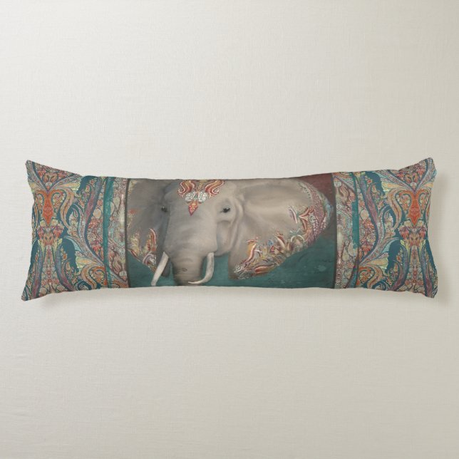 African Elephant India Ethnic Tribal Boho Teal Body Cushion (Front)