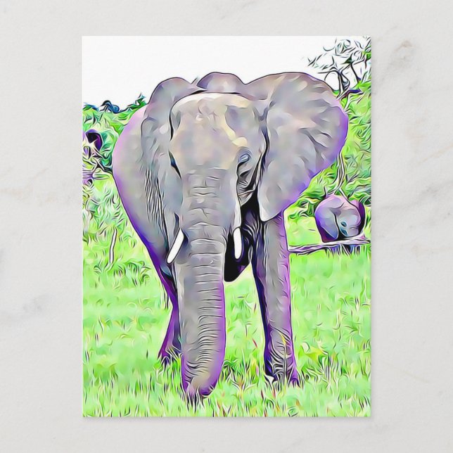 African Elephant Mama and Baby Scene Artwork Postcard (Front)