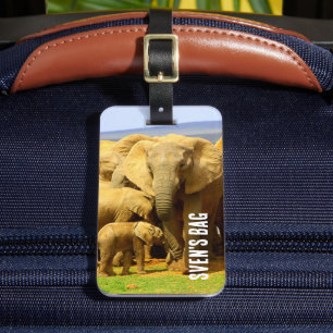 African Elephant Mother and Calf Luggage Tag