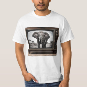 African Elephant On Analogue Television, T-Shirt