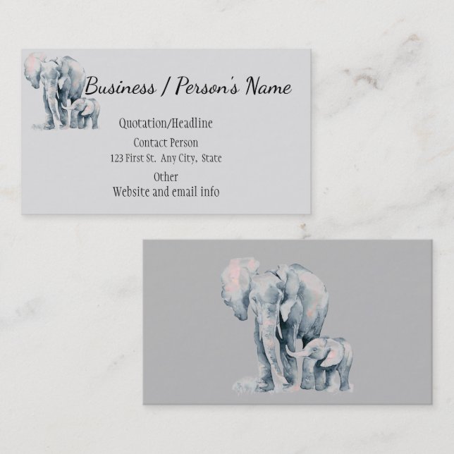 African Elephant Parent and Child Animal Custom Business Card (Front/Back)