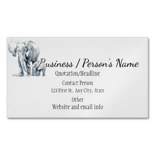 African Elephant Parent and Child Animal Custom Magnetic Business Card (Front)