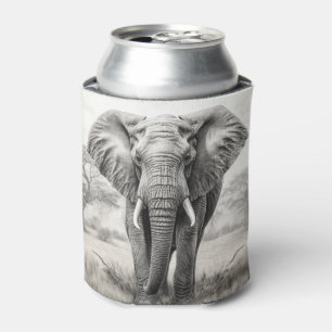 African Elephant Pencil Drawing Can Cooler