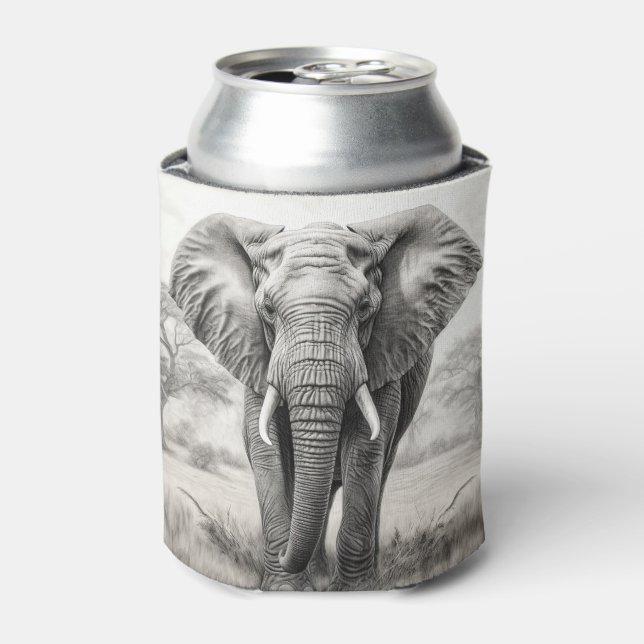 African Elephant Pencil Drawing Can Cooler (Can Front)